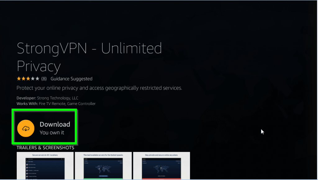Download icon to get  StrongVPN on Firestick