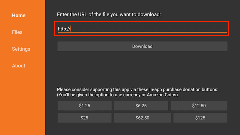 Enter URL in Downloader- SO Player on Firestick using VPN