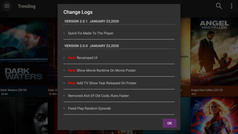 Change logs in Morphix TV