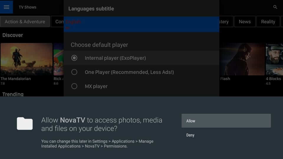 select allow in Nova TV