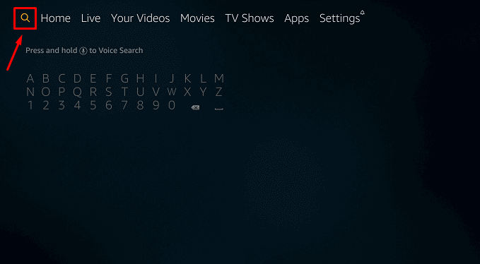 Select Search icon - Xumo on Firestick using VPN