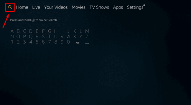Select Search icon - Cozi TV on Firestick
