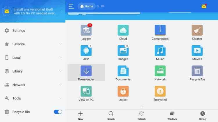Click Downloader from the ES File Explorer home screen