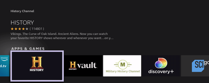 Click History Channel from the list