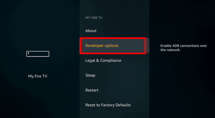Select Developer options - Ping IPTV on Firestick