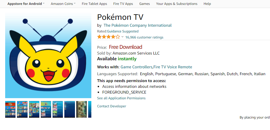 Click download to get Pokemon TV on Firestick