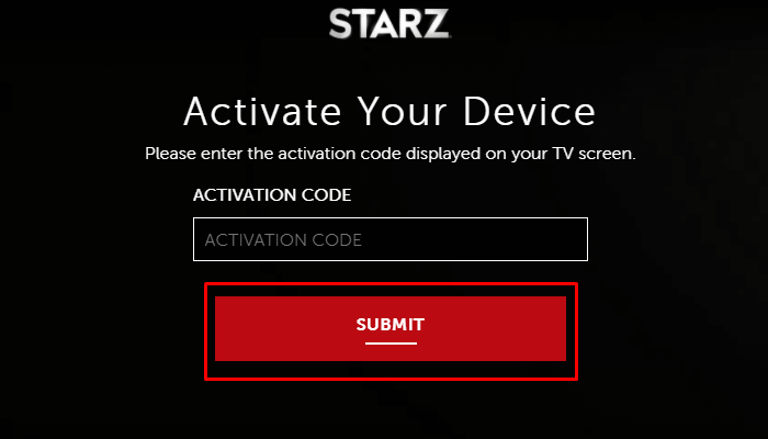 Enter the Activation code - STARZ on Firestick