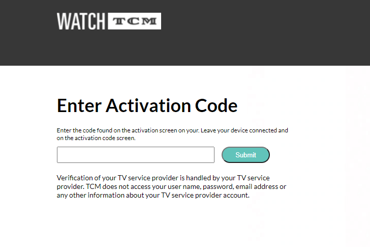 enter the activation code to activate watch TCM on Firestick