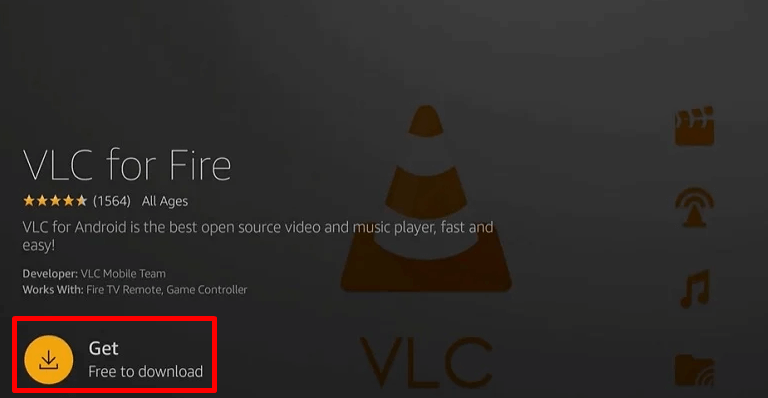 Select Get to install VLC for Firestick