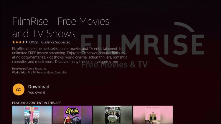 FilmRise on Firestick- click download