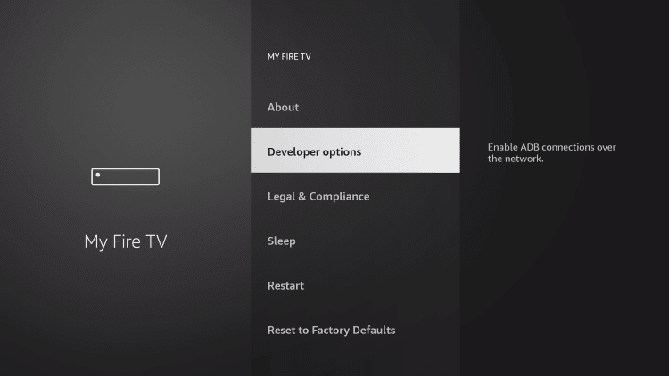 UnlockMYTV APK on Firestick- \developer option