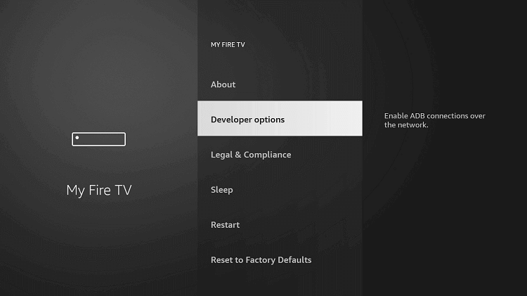 Select Developer Options under My Fire TV