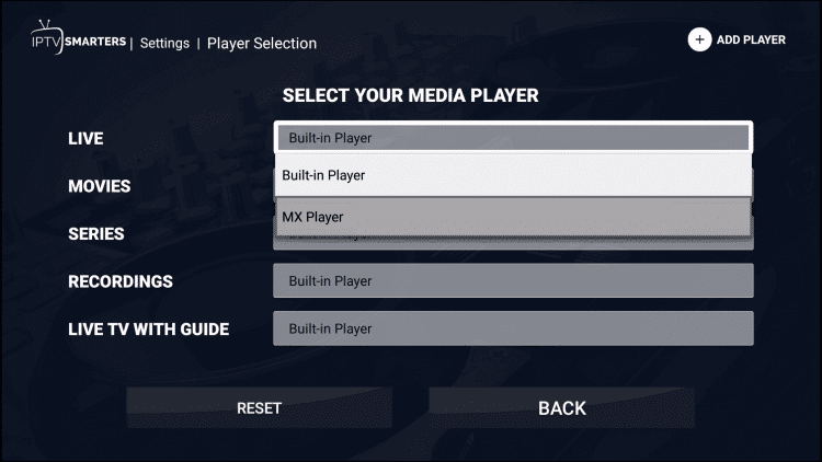 Select MX Player in any category