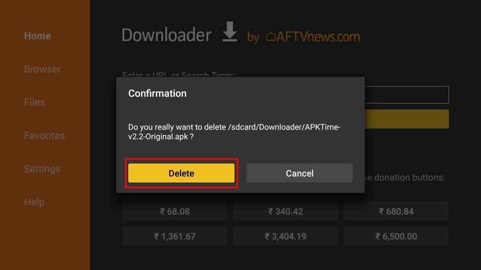Click Delete to delete the APK file