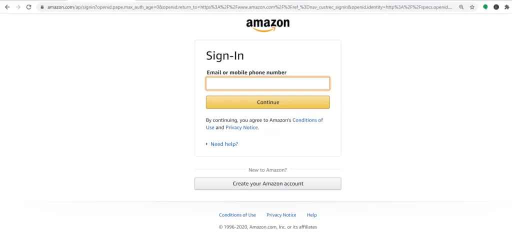 Click sign in and sing in with your Amazon Account