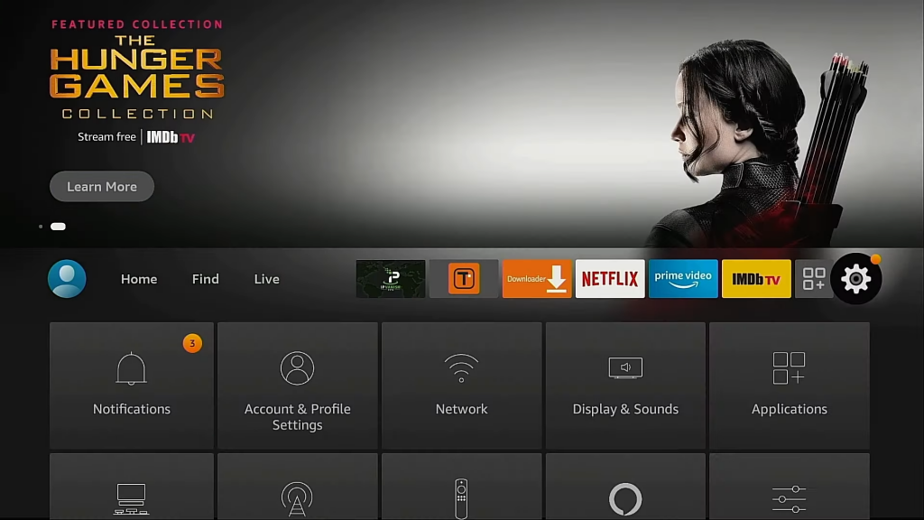 Select Settings from the Fire TV home