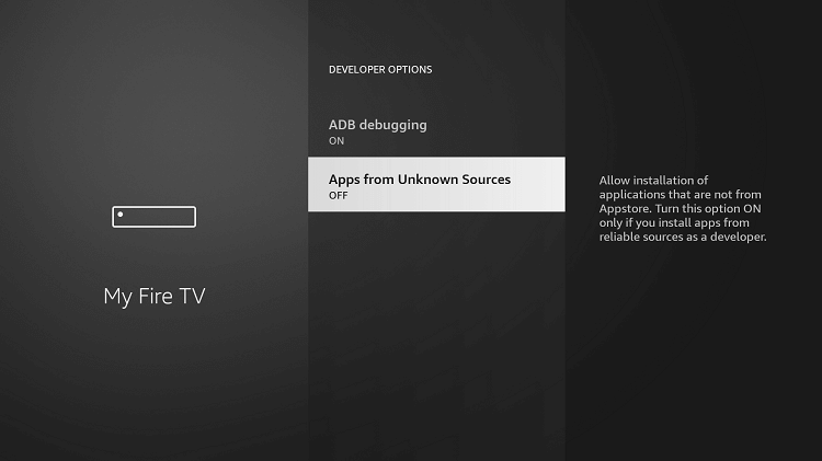 Turn on Apps from Unknown Sources to install Hola VPN for Firestick