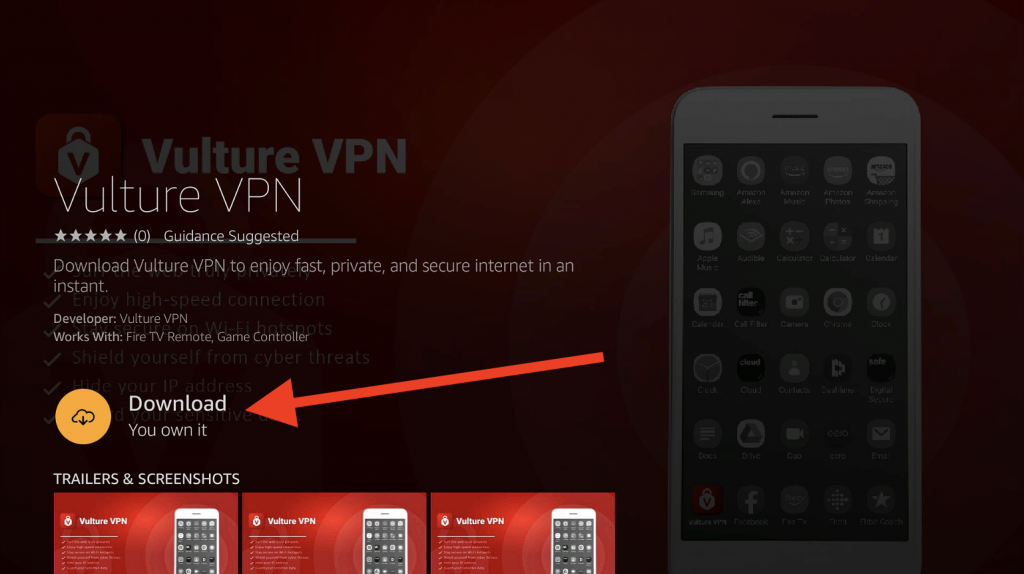 Click Download to get Vulture VPN on Firestick