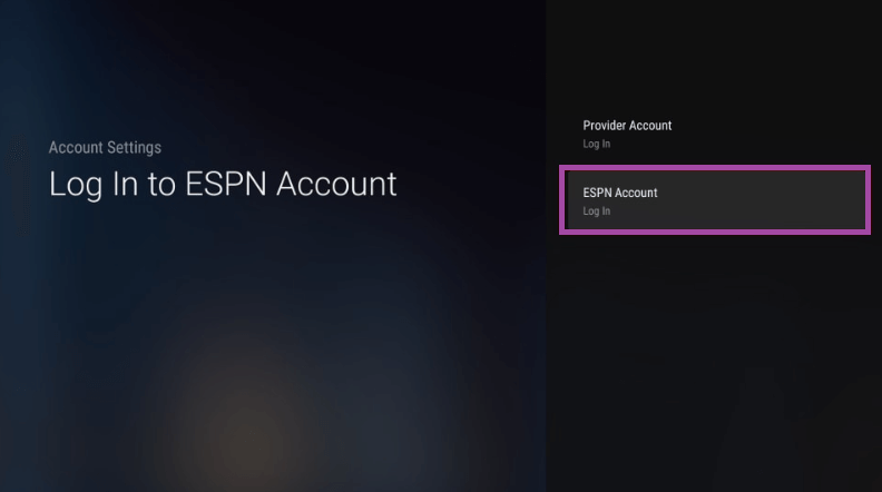 Click ESPN account to activate