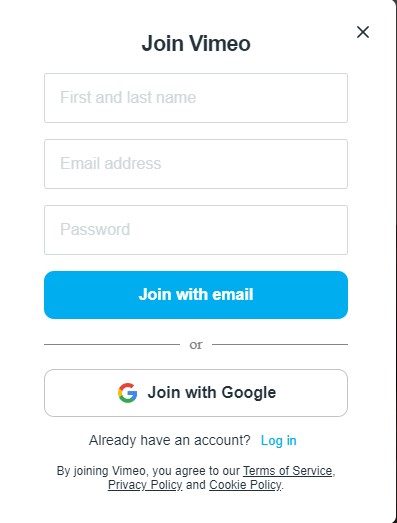 login with Vimeo account details