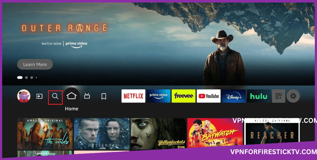 Select the search icon on Firestick home screen to download the Astrill VPN on Firestick