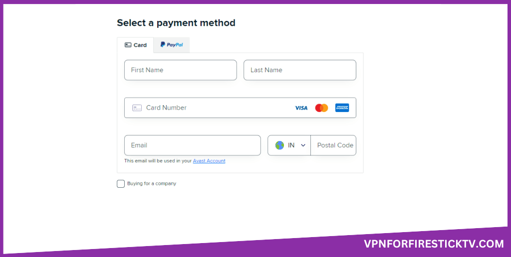 Avast VPN on Firestick-Payment details