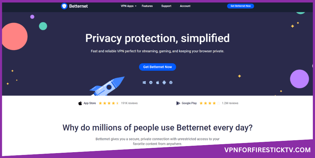 Betternet VPN homepage