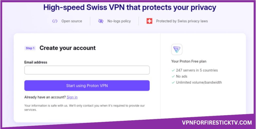 Click Start Using VPN - Proton VPN on Firestick