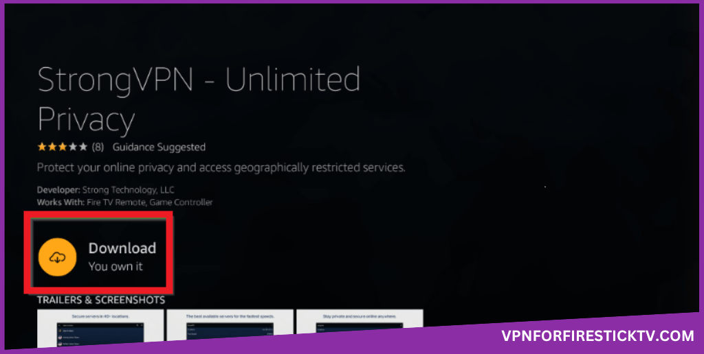 Hit Get button to install StrongVPN on Firestick