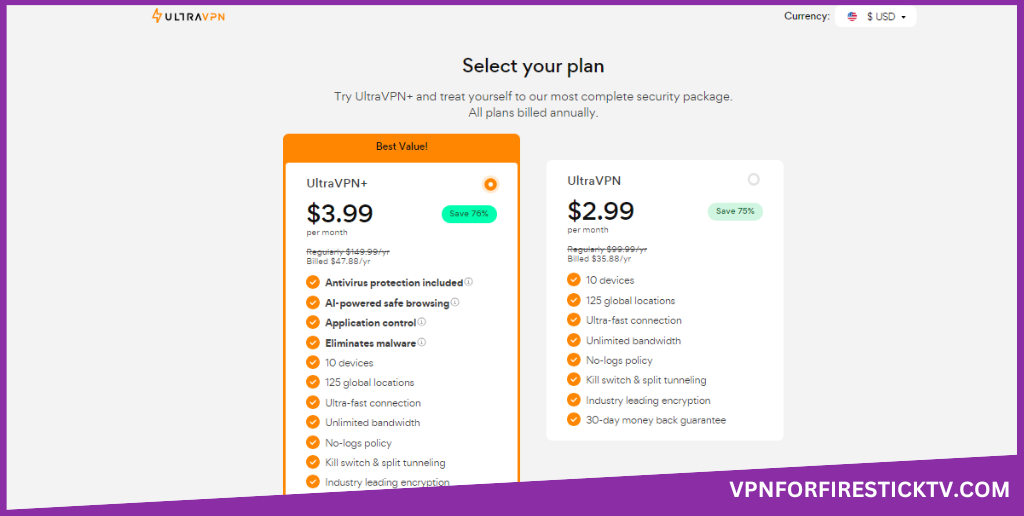 Sign up to any premium plans of UltraVPN