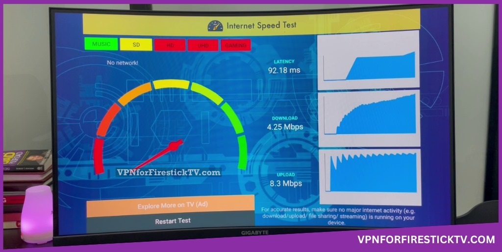 Speedtest on Firestick using fastest server on PIA VPN