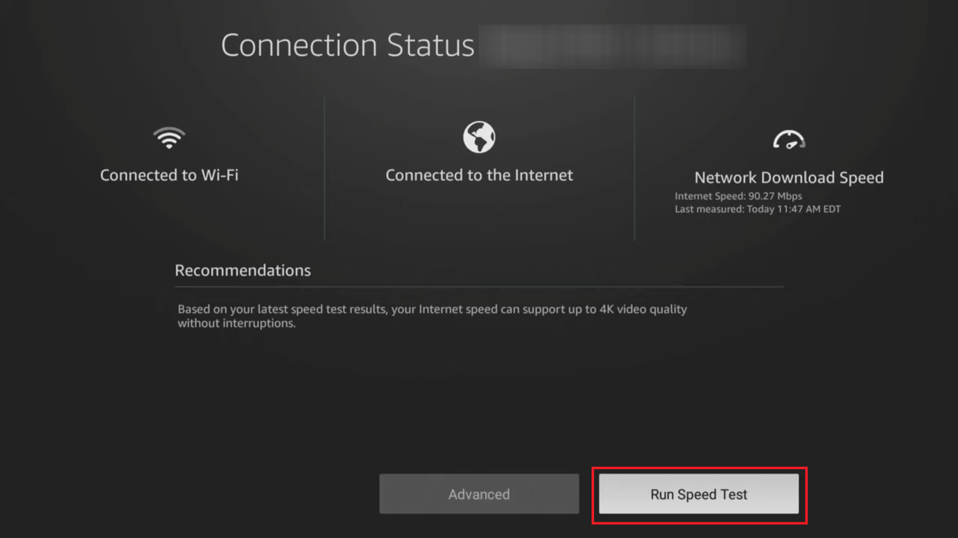 Speed Test on Firestick using built-in tool