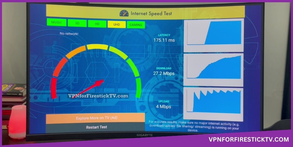 Speed test on Firestick using Surfshark VPN UK server