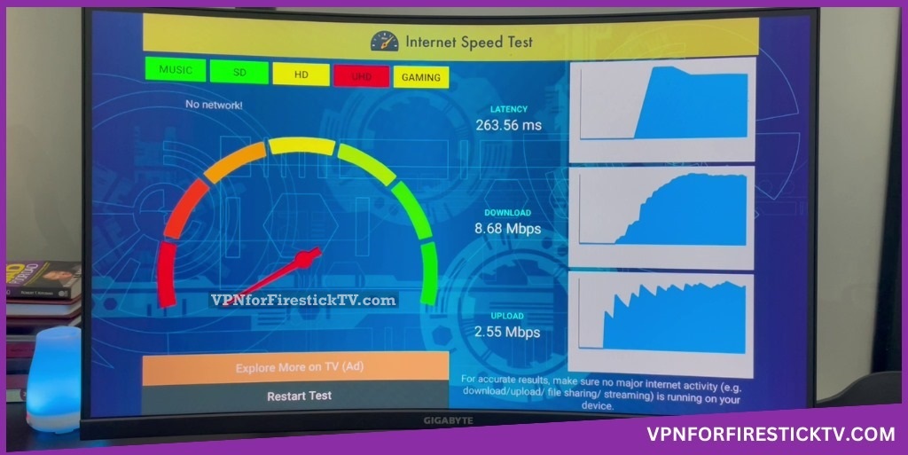 Speed test on Firestick using Surfshark VPN USA server