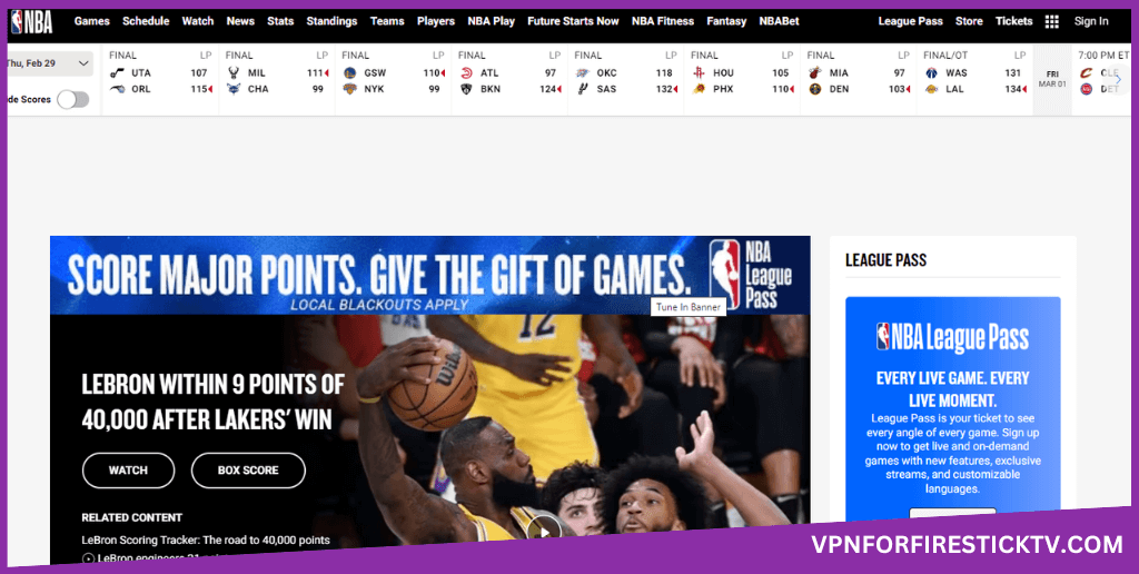 NBA website on Firestick